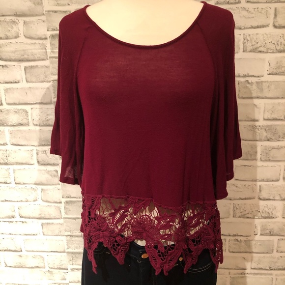Danbee Burgundy Red Sheer Blouse Top Sz S-M - Picture 1 of 4